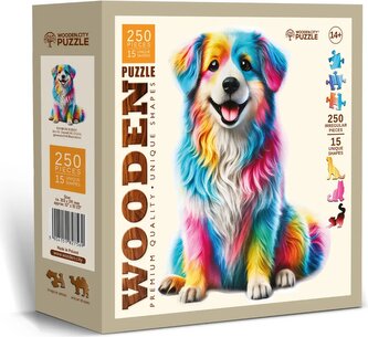 WOODEN CITY Dřevěné puzzle Duhový pes 250 dílků