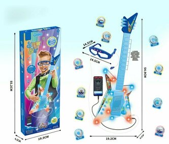Gitara gwiazdy Rocka niebieska + okulary z mikrofonem 1009016