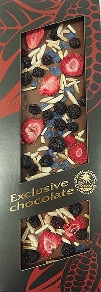 SEVERKA Mléčná čokoláda s ostružinami, jahodami, mandlemi a fialkami 120g