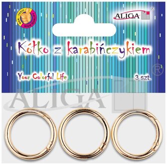 Kółka metalowe z karabińczykiem PH-9806 złote, śr. 4cm op. 3szt., Aliga