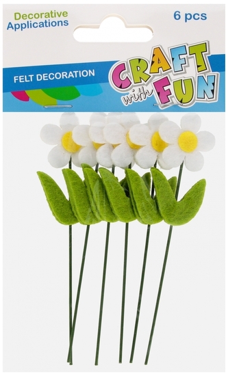 Ozdoba dekoracyjna Kwiat z filcu na drucie biały op. 6szt., Craft With Fun