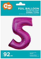 Balon foliowy "Cyfra 5" różowa 92 cm CH-S9R5, Godan