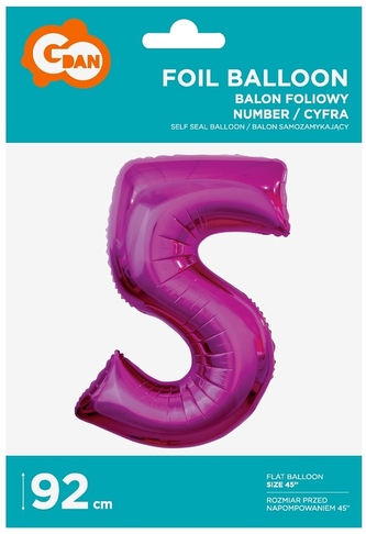 Balon foliowy "Cyfra 5" różowa 92 cm CH-S9R5, Godan