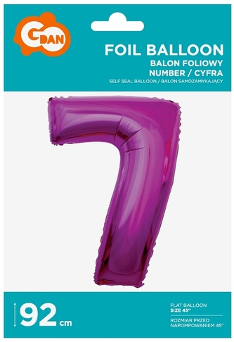 Balon foliowy "Cyfra 7" różowa 92 cm CH-S9R7, Godan