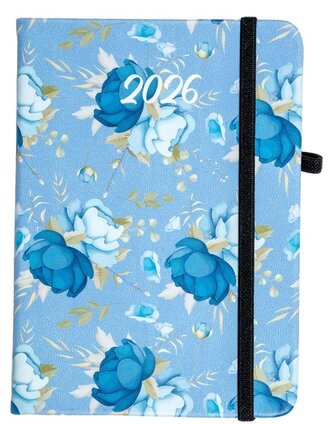 Kalendarz 2025 A6 tyg. Flamenco niebieskie kwiaty