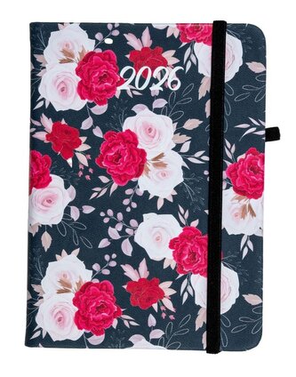 Kalendarz 2025 A6 tyg. Flamenco czerwone kwiaty