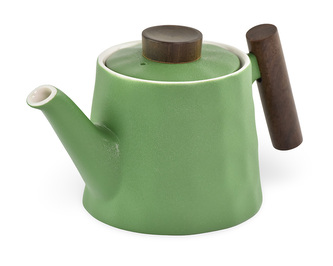 Porcelánová konvička Pepino, zelená, dřevěná úchytka, 500 ml