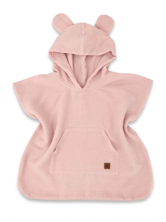 Dětské mušelínové pončo lux s kapucí Teddy, rychleschnoucí, pudrově růžové; 86/104