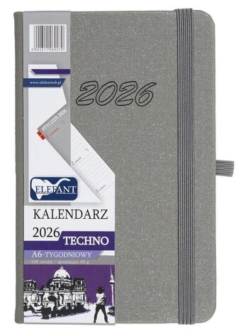 Kalendarz 2026 A6 tygodniowy Techno szary