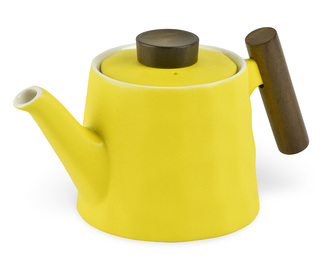 Porcelánová konvička Amalfi, žlutá, dřevěná úchytka, 500 ml