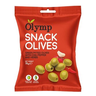 Olivy Olymp - zelené s chilli a bylinkami, 70 g