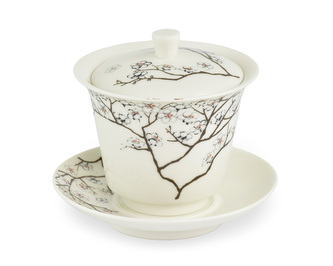 Porcelánový zhong/gaiwan White Cherry, bílá, dekor bílé květy, 120 ml