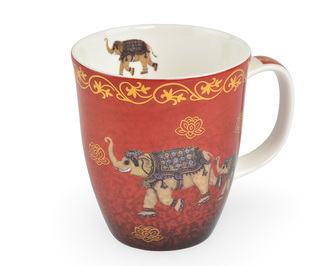 Porcelánový hrnek Nelson, červený, dekor sloni, 400 ml
