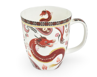 Porcelánový hrnek Dragon, bílý, dekor červený drak, 400 ml