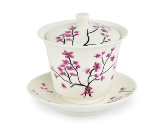 Porcelánový zhong/gaiwan Cherry Blossom, bílá, dekor sakura, 120 ml