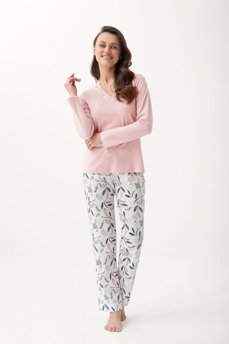 Piżama Luna 675 dł/r 3XL Z24/25 damska różowy kwiaty 3XL