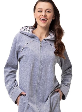 Szlafrok Luna 389 Velour M-2XL Z24 damski szary melanż XXL
