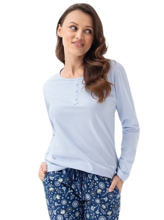 Piżama Luna 334 dł/r S-2XL damska błękitny-kwiaty XL