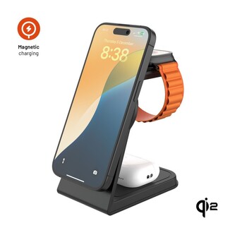 FIXED MagPowerstation Alu 2 nabíjecí stojánek s Qi2/MagSafe (15W) černý
