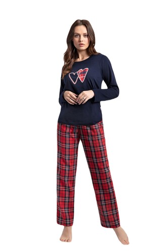 Piżama Luna 657 dł/r Flanela M-2XL damska granatowy-czerwony XL