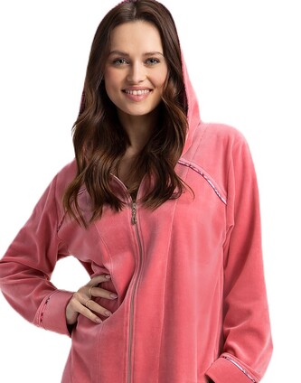 Szlafrok Luna 389 Velour M-2XL Z24 damski koralowy XXL