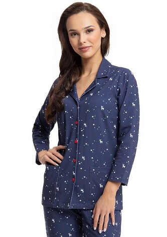 Piżama Luna 613 dł/r M-2XL damska rozpinana reniferki XL