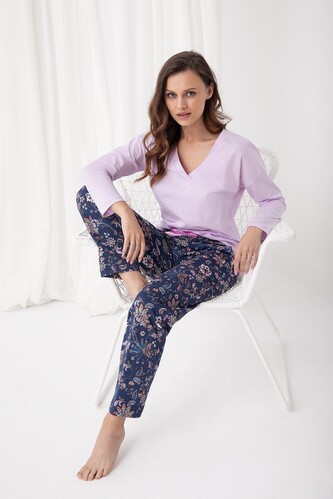 Piżama Luna 614 dł/r M-2XL Z24/25 damska wrzosowy XXL