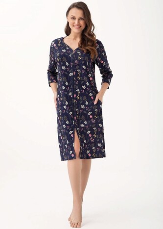 Szlafrok Luna 392 M-2XL L24 damski granatowy kwiaty L