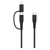 FIXED nabíjecí kabel s USB-C/USB-C a Lightning, 3m, MFi, PD 60W, šedý
