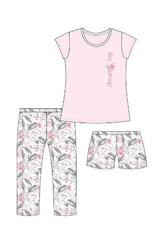 Piżama Cornette 665/311 Dreaming kr/r S-XL trzyczęściowa damska różowy XXL