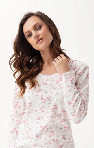 Piżama Luna 691/24 dł/r 3XL Z24/25 damska ecru-niebieski 3XL