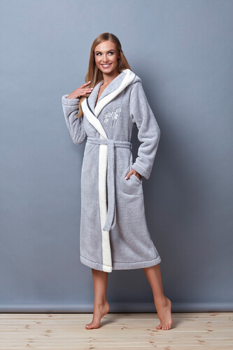 Szlafrok L&L SD HLLR 7115 długi M-2XL damski crystal/odc.szarego L-170/102/110