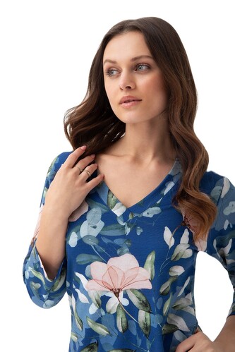 Koszula Luna 197 3/4 S-2XL damska niebieski-kwiaty L
