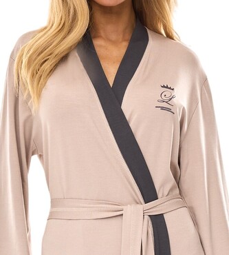 Szlafrok L&L 2505 długi M-2XL wiskoza damski beżowy L-170/102/110