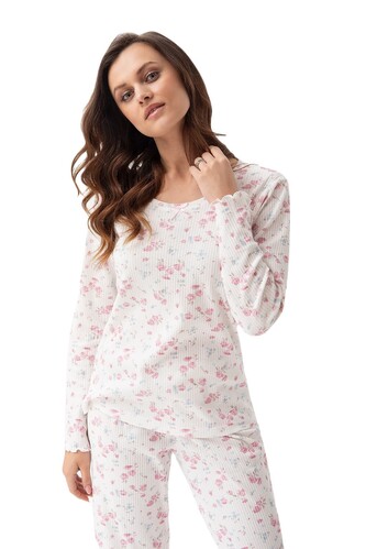Piżama Luna 691 dł/r S-2XL Z24/25 damska ecru-jasny różowy XXL