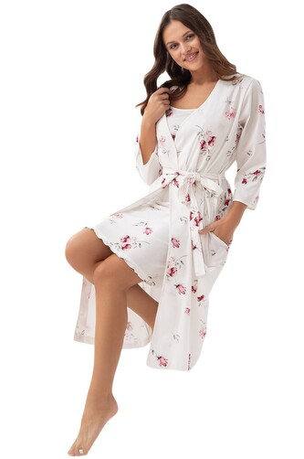 Szlafrok Luna 376 3/4 M-2XL W25 damski ekri L