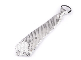 Kravata s flitry - 1 ks - 1 bílá stříbrná