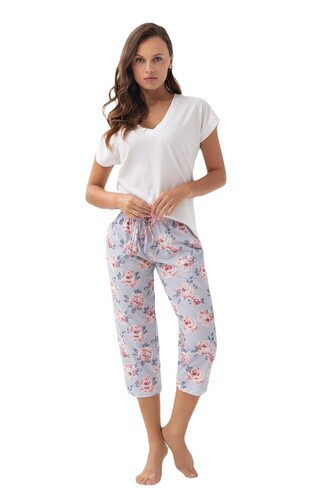 Piżama Luna 337 kr/r M-2XL W25 damska biały-niebieski L