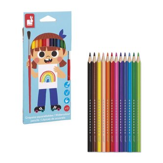 Janod Colorino Akvarelové farebné pastelky a štetec 12 farieb od 3 rokov