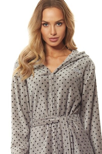 Szlafrok L&L 9156 ZPPR długi damski S-2XL grafitowy-czarny L-170/102/110