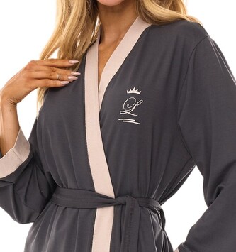 Szlafrok L&L 2505 długi M-2XL wiskoza damski grafitowy M-164/98/106