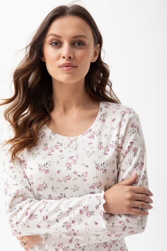 Piżama Luna 691 dł/r S-2XL Z24/25 damska ecru-ciemny różowy XXL