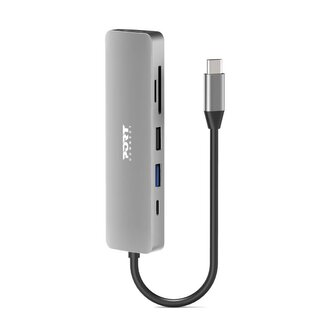 PORT CONNECT USB-C 1× 4K dokovací stanice, 6v1, stříbrná