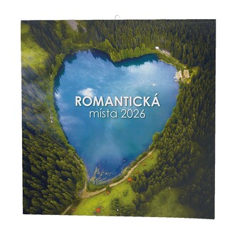Baloušek Tisk - nástěnný poznámkový kalendář Romantická místa 2026, 28,5 × 28,5 cm
