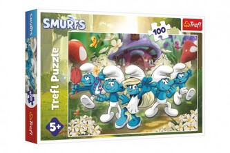 Puzzle Seznamte se se Šmouly 100 dílků 41x27,5cm v krabici 28,5x19x4cm