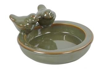 Keramické pítko s ptáčky Davina 22 cm, zelené