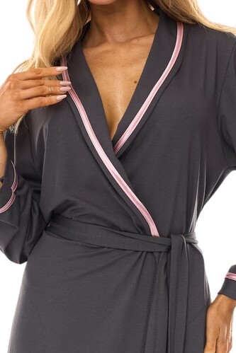 Szlafrok L&L 2506 długi M-2XL wiskoza damski grafitowy XL-171/106/114