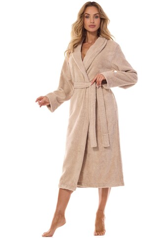 Szlafrok L&L 2408 długi M-2XL damski beżowy XL-171/106/114