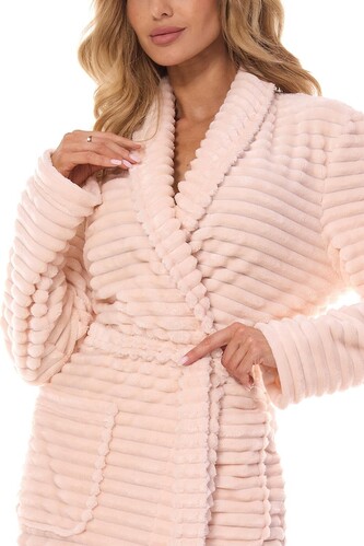 Szlafrok L&L 2415 Ritta długi M-2XL damski morelowy L-170/102/110