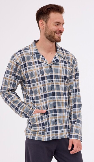Piżama Cornette 114/75 dł/r S-2XL męska rozpinana szary M